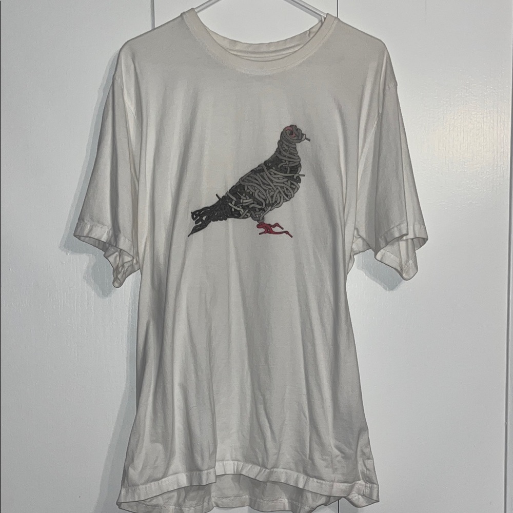 Staple White Tee with Black and Red Pigeon Graphic